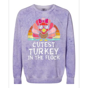 Cutest Turkey In The Flock Retro Thanksgiving Colorblast Crewneck Sweatshirt