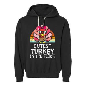 Cutest Turkey In The Flock Retro Thanksgiving Garment-Dyed Fleece Hoodie