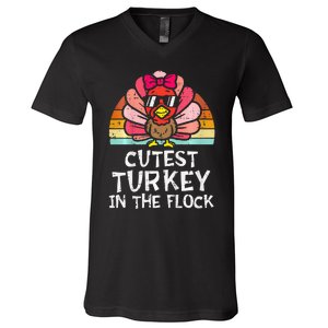 Cutest Turkey In The Flock Retro Thanksgiving V-Neck T-Shirt