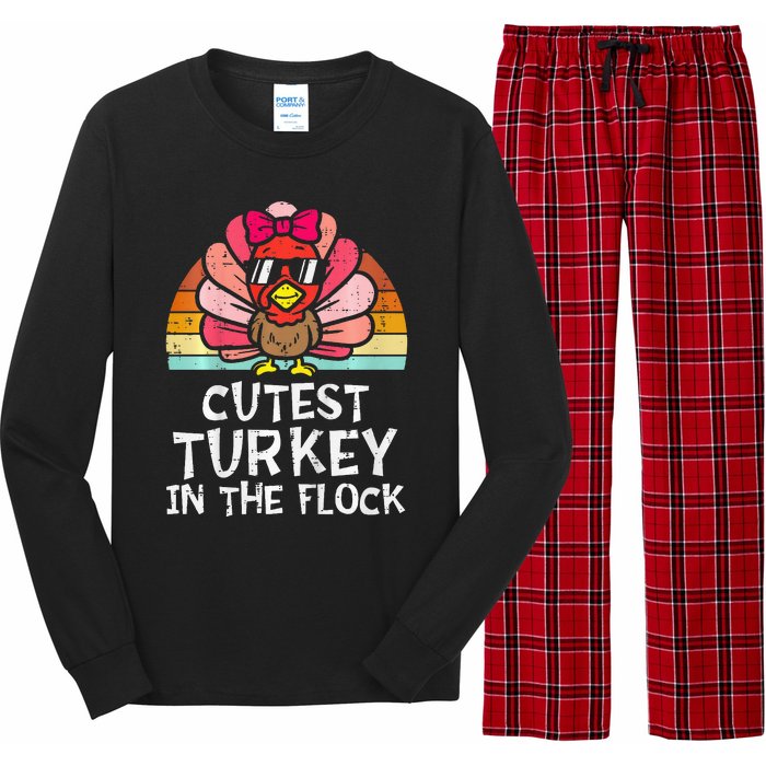 Cutest Turkey In The Flock Retro Thanksgiving Long Sleeve Pajama Set