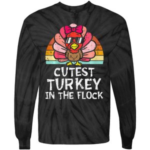 Cutest Turkey In The Flock Retro Thanksgiving Tie-Dye Long Sleeve Shirt