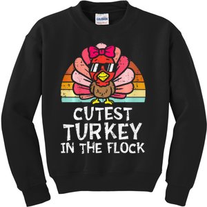 Cutest Turkey In The Flock Retro Thanksgiving Kids Sweatshirt