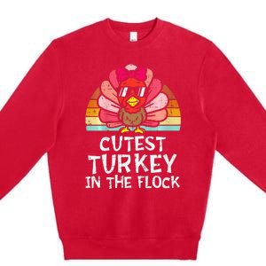 Cutest Turkey In The Flock Retro Thanksgiving Premium Crewneck Sweatshirt