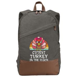 Cutest Turkey In The Flock Retro Thanksgiving Cotton Canvas Backpack