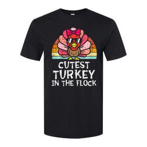 Cutest Turkey In The Flock Retro Thanksgiving Softstyle CVC T-Shirt