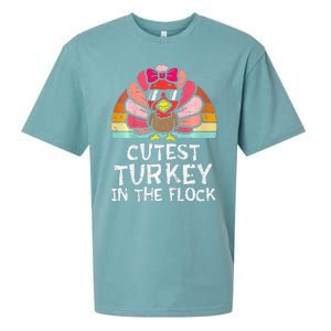 Cutest Turkey In The Flock Retro Thanksgiving Sueded Cloud Jersey T-Shirt