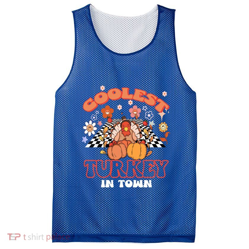 Coolest Turkey In Town Groovy Thanksgiving Matching Family Gift Mesh Reversible Basketball Jersey Tank