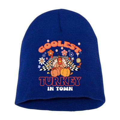 Coolest Turkey In Town Groovy Thanksgiving Matching Family Gift Short Acrylic Beanie