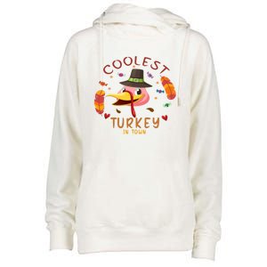 Coolest Turkey In Town Happy Thanksgiving Birthday Presents Gift Womens Funnel Neck Pullover Hood