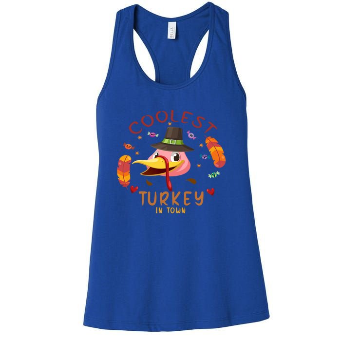 Coolest Turkey In Town Happy Thanksgiving Birthday Presents Gift Women's Racerback Tank