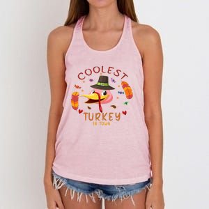 Coolest Turkey In Town Happy Thanksgiving Birthday Presents Gift Women's Knotted Racerback Tank