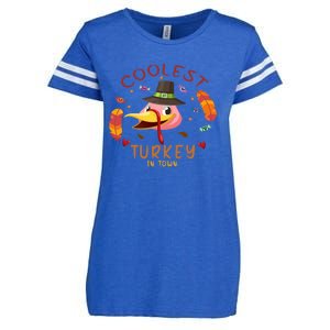 Coolest Turkey In Town Happy Thanksgiving Birthday Presents Gift Enza Ladies Jersey Football T-Shirt