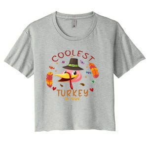 Coolest Turkey In Town Happy Thanksgiving Birthday Presents Gift Women's Crop Top Tee