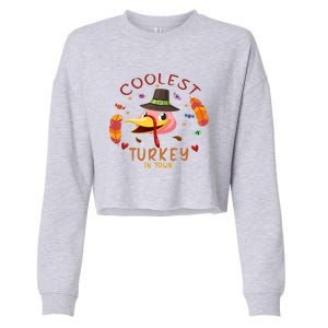 Coolest Turkey In Town Happy Thanksgiving Birthday Presents Gift Cropped Pullover Crew