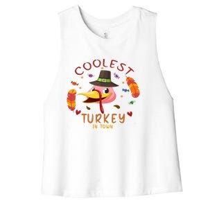 Coolest Turkey In Town Happy Thanksgiving Birthday Presents Gift Women's Racerback Cropped Tank