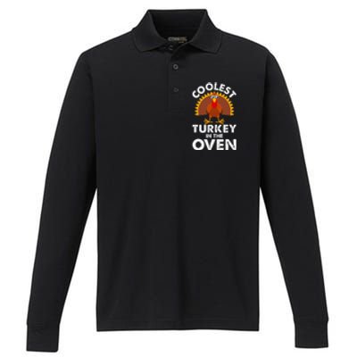 Coolest Turkey In The Oven Humor Funny Thanksgiving Gifts Performance Long Sleeve Polo