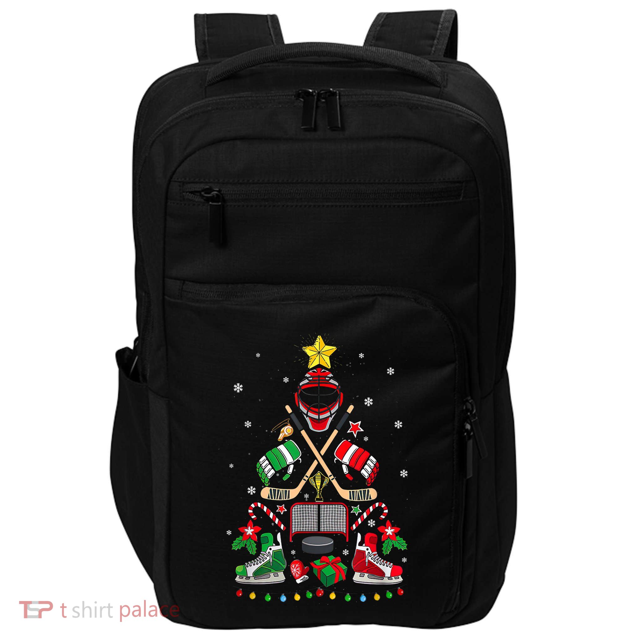 Christmas Tree Ice Hockey Ornaments Xmas Impact Tech Backpack