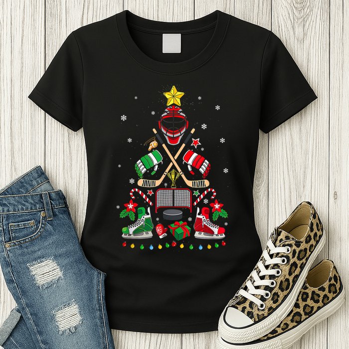 Christmas Tree Ice Hockey Ornaments Xmas Womens T-Shirt