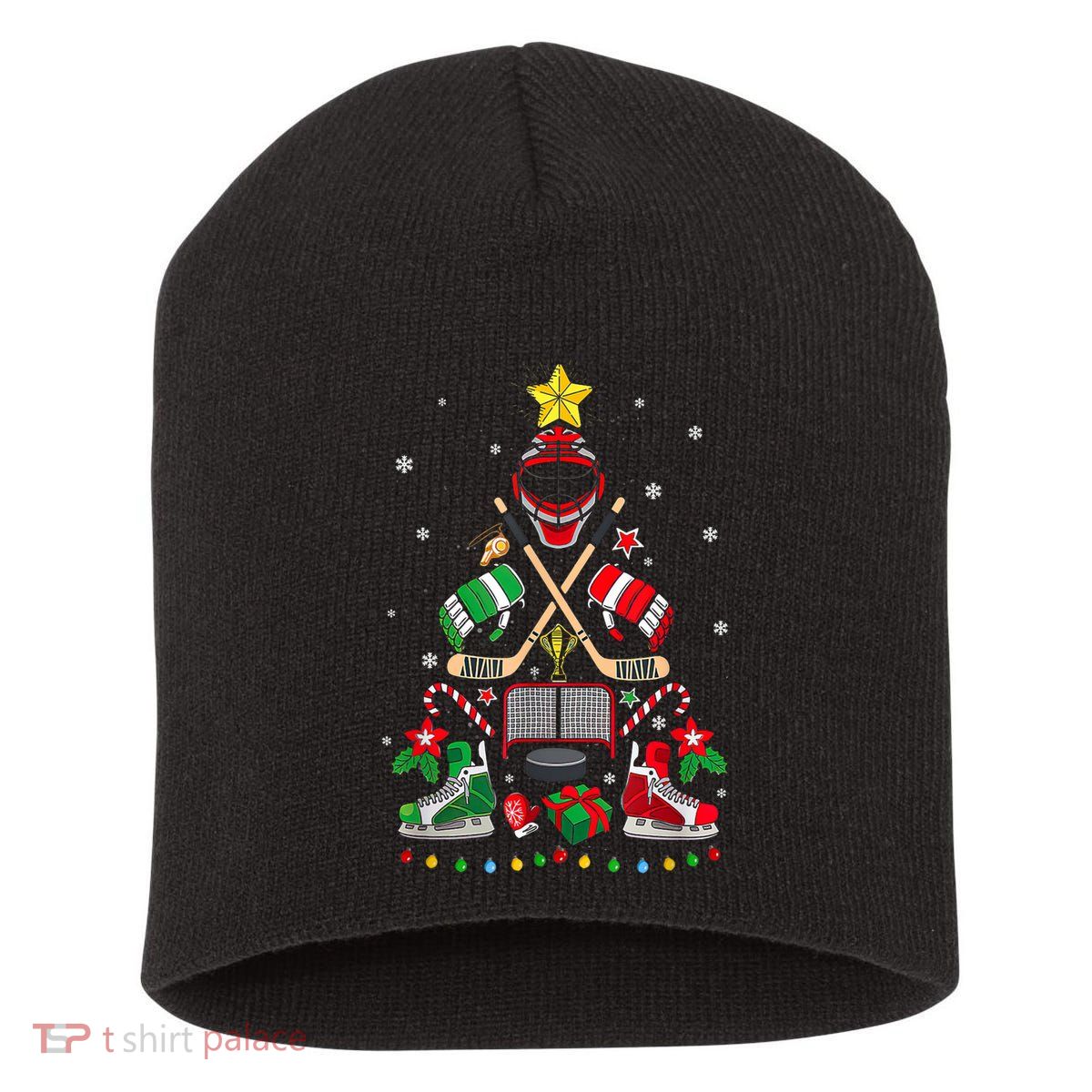Christmas Tree Ice Hockey Ornaments Xmas Short Acrylic Beanie