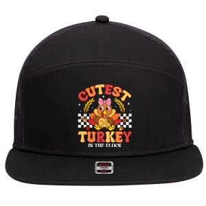 Cutest Turkey In The Flock Thanksgiving 7 Panel Mesh Trucker Snapback Hat