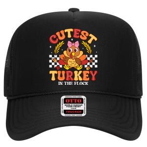 Cutest Turkey In The Flock Thanksgiving High Crown Mesh Back Trucker Hat