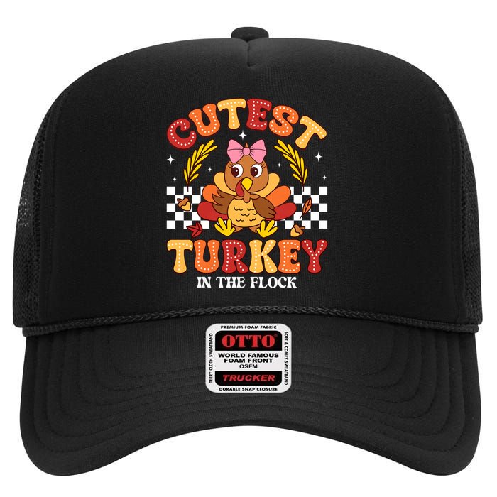 Cutest Turkey In The Flock Thanksgiving High Crown Mesh Back Trucker Hat