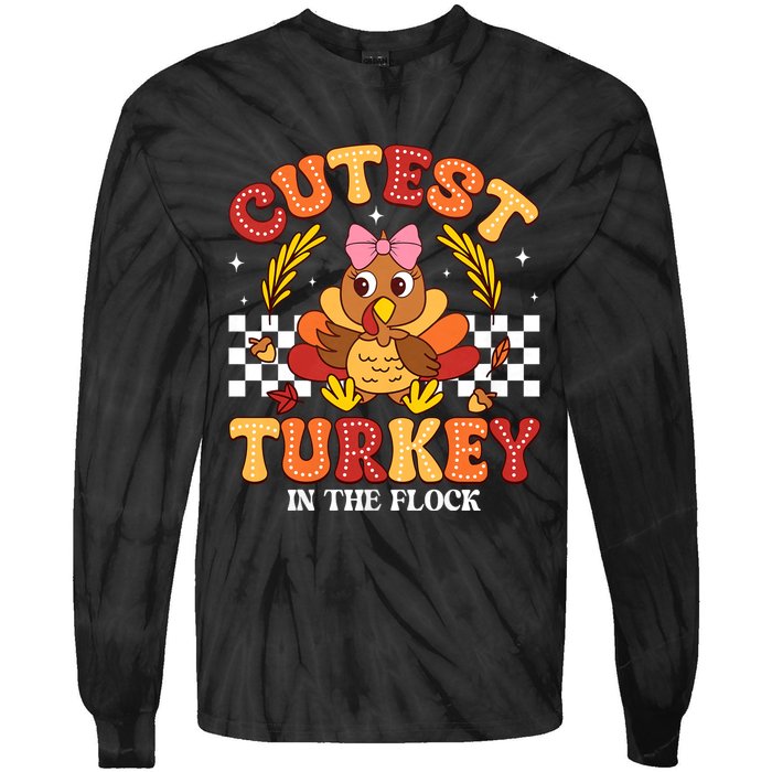 Cutest Turkey In The Flock Thanksgiving Tie-Dye Long Sleeve Shirt