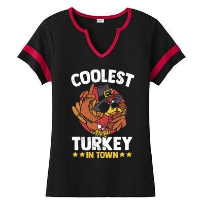 Coolest Turkey In Town Sunglasses Turkey Lover Great Gift Ladies Halftime Notch Neck Tee