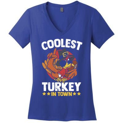 Coolest Turkey In Town Sunglasses Turkey Lover Great Gift Women's V-Neck T-Shirt