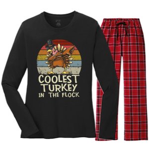 Coolest Turkey In The Flock Toddler Boys Thanksgiving Women's Long Sleeve Flannel Pajama Set 