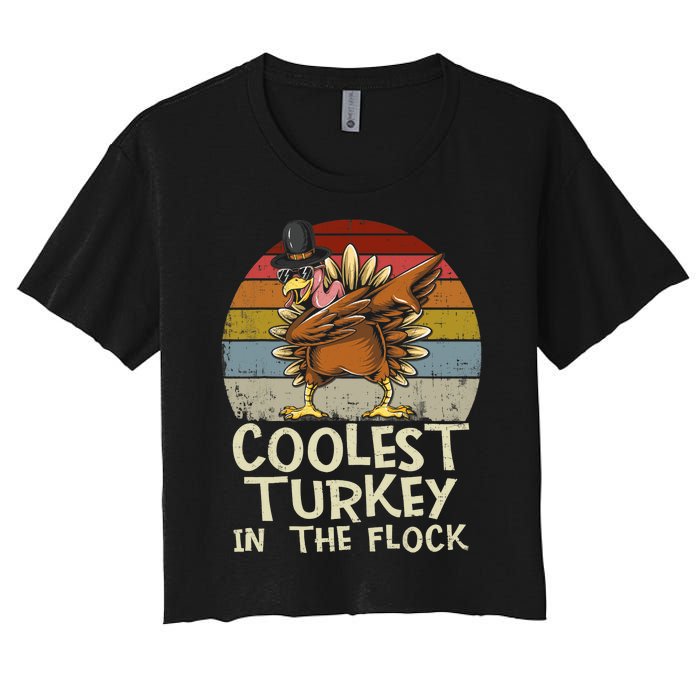 Coolest Turkey In The Flock Toddler Boys Thanksgiving Women's Crop Top Tee