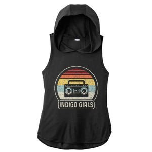 Cassette Tape Indigo Rock Girl Music Sunset Ladies PosiCharge Tri-Blend Wicking Draft Hoodie Tank