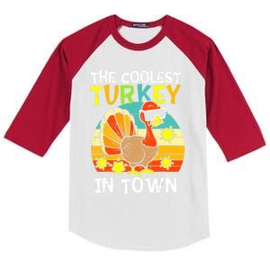 Coolest Turkey In Town Little Thanksgiving Gift Kids Colorblock Raglan Jersey