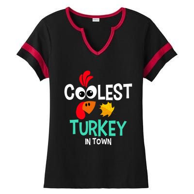 Coolest Turkey In Town Funny Thanksgiving Quote Great Gift Ladies Halftime Notch Neck Tee