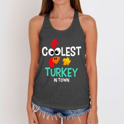 Coolest Turkey In Town Funny Thanksgiving Quote Great Gift Women's Knotted Racerback Tank