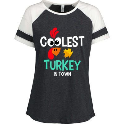 Coolest Turkey In Town Funny Thanksgiving Quote Great Gift Enza Ladies Jersey Colorblock Tee