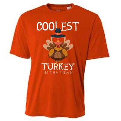 Coolest Turkey In The Town Thanksgiving Outfit Turkey Funny Gift Cooling Performance Crew T-Shirt