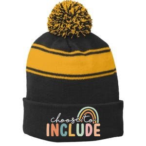 Choose To Include For Autism Teacher Special Education SPED Stripe Pom Pom Beanie