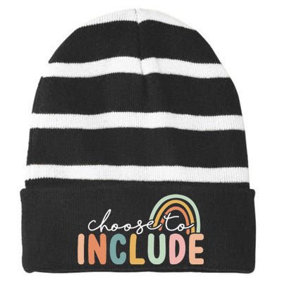 Choose To Include For Autism Teacher Special Education SPED Striped Beanie with Solid Band