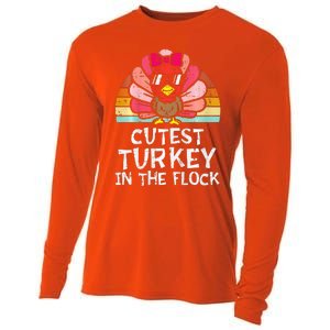 Cutest Turkey In The Flock Retro Thanksgiving Cooling Performance Long Sleeve Crew