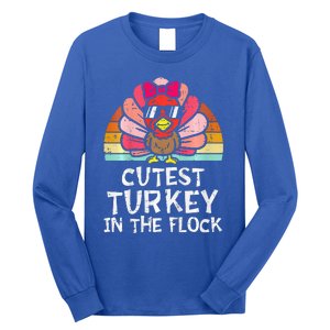 Cutest Turkey In The Flock Retro Thanksgiving Long Sleeve Shirt