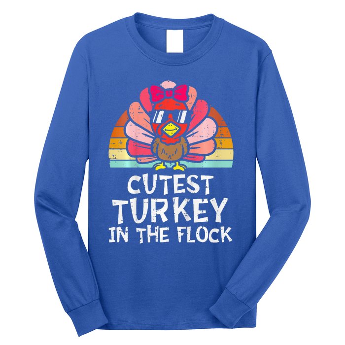 Cutest Turkey In The Flock Retro Thanksgiving Long Sleeve Shirt