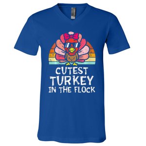 Cutest Turkey In The Flock Retro Thanksgiving V-Neck T-Shirt