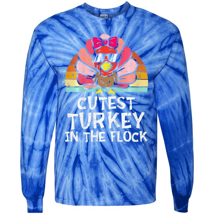 Cutest Turkey In The Flock Retro Thanksgiving Tie-Dye Long Sleeve Shirt