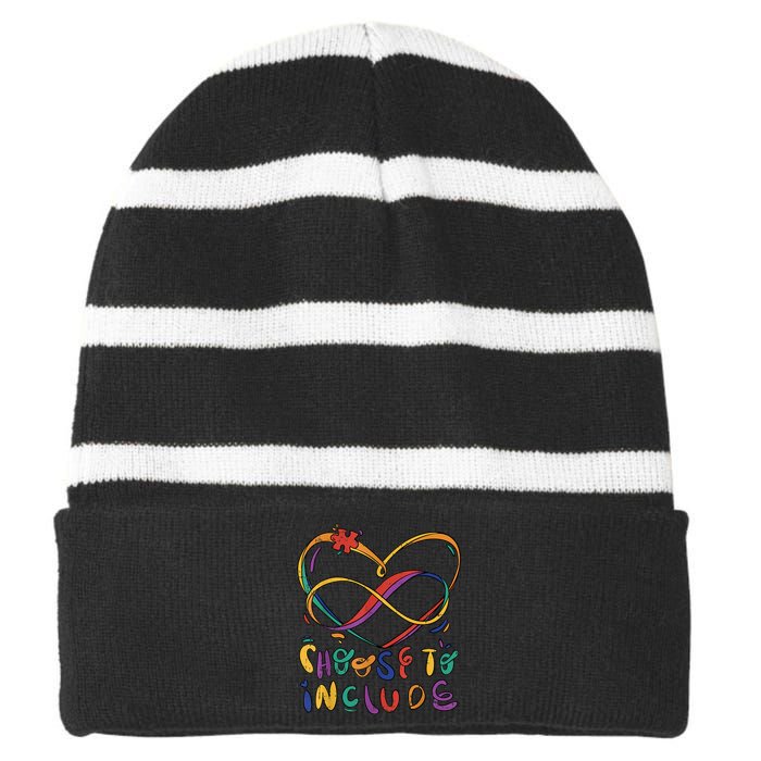 Choose To Include Autism Awareness Teacher Special Education Striped Beanie with Solid Band