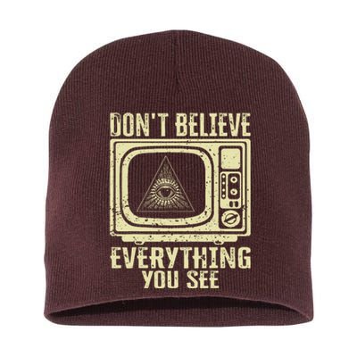 Conspiracy Theory Illuminati Dont Believe Everything You See Short Acrylic Beanie