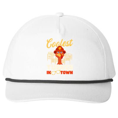 Coolest Turkey In Town Design Thanksgiving Firefighter Gift Snapback Five-Panel Rope Hat