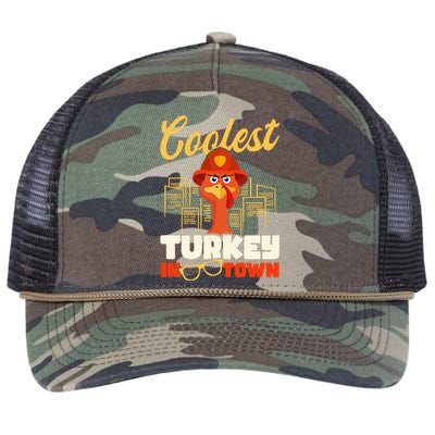 Coolest Turkey In Town Design Thanksgiving Firefighter Gift Retro Rope Trucker Hat Cap