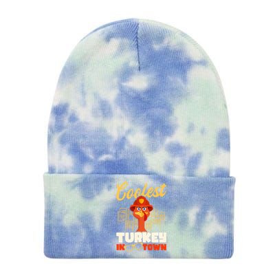 Coolest Turkey In Town Design Thanksgiving Firefighter Gift Tie Dye 12in Knit Beanie