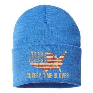 Cutesy Time Is Over American Flag Patriotic Sustainable Knit Beanie